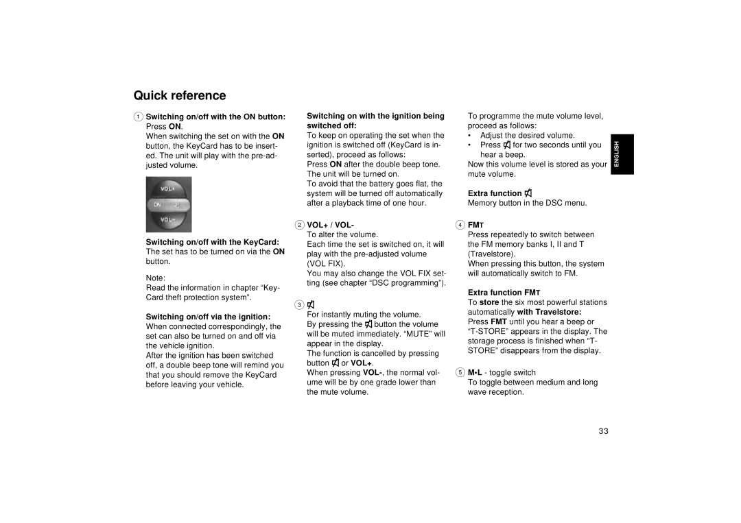 Blaupunkt RDM 126 operating instructions Quick reference 