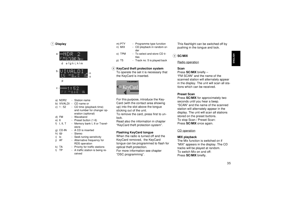 Blaupunkt RDM 126 operating instructions Sc/Mix 