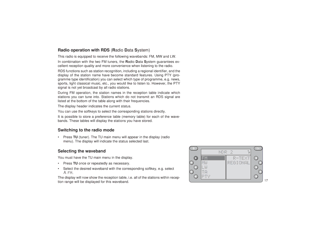 Blaupunkt RDM 127 Radio operation with RDS Radio Data System, Switching to the radio mode, Selecting the waveband 