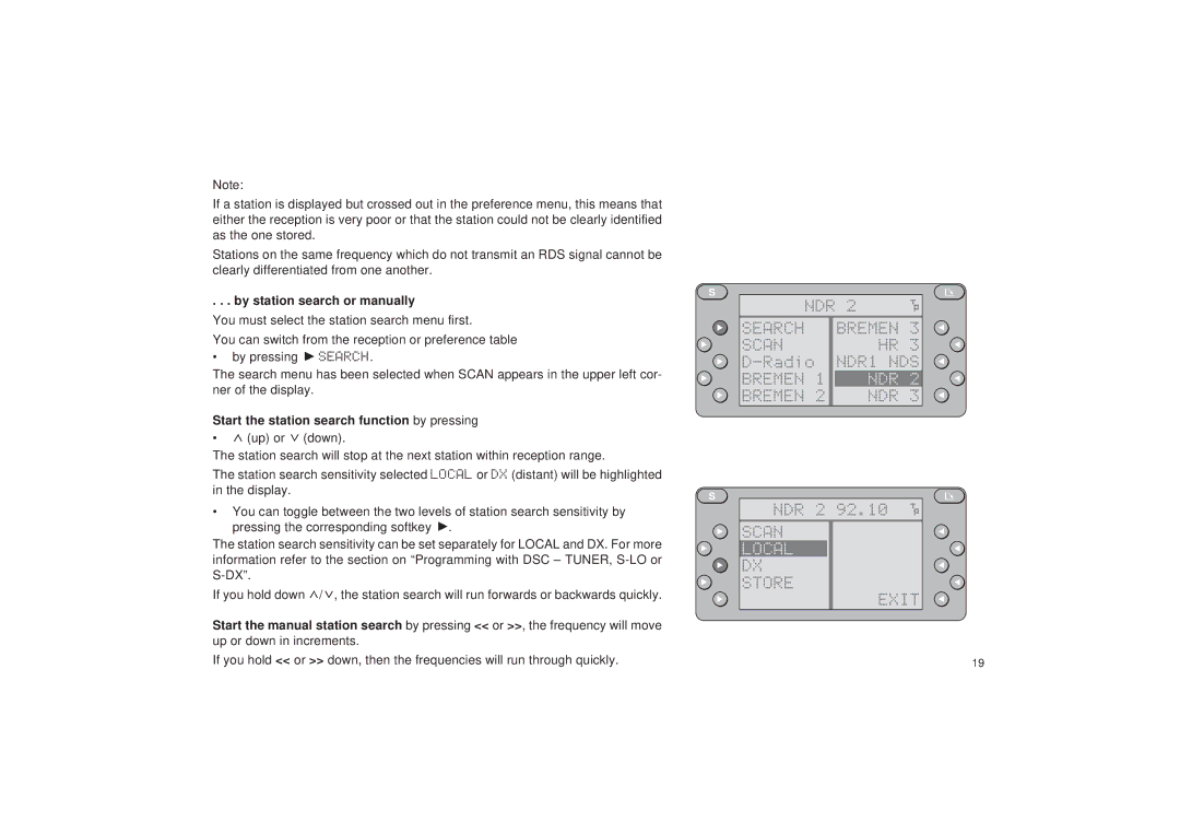 Blaupunkt RDM 127 Local, Store Exit, By station search or manually, Start the station search function by pressing 