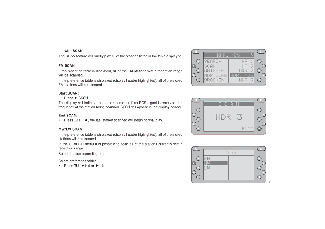 Blaupunkt RDM 127 operating instructions A N, With Scan, Start Scan, End Scan 