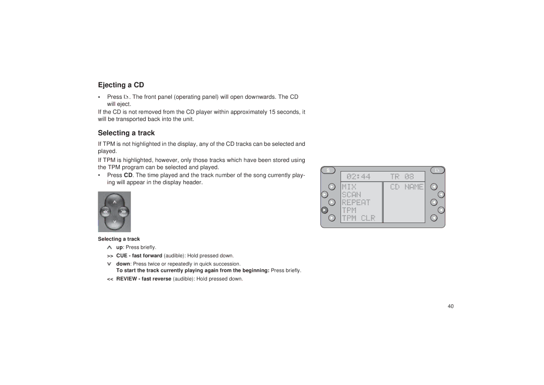 Blaupunkt RDM 127 operating instructions Ejecting a CD, Selecting a track 