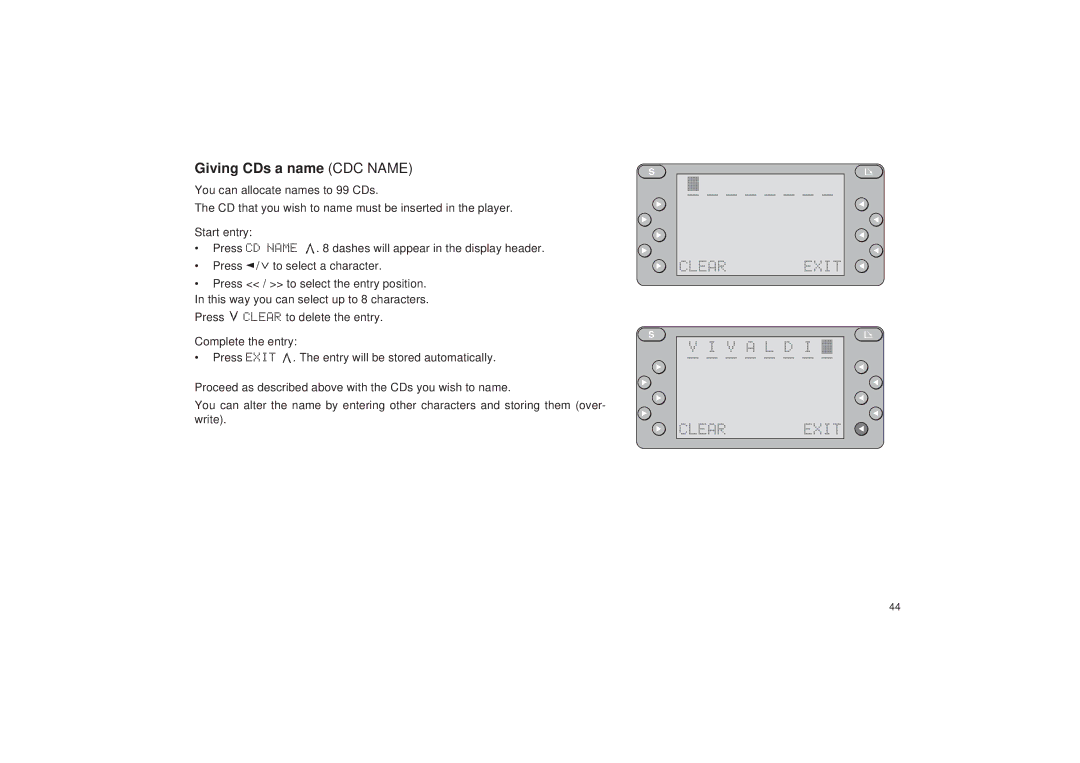 Blaupunkt RDM 127 operating instructions Giving CDs a name CDC Name, Clear Exit V a L D 