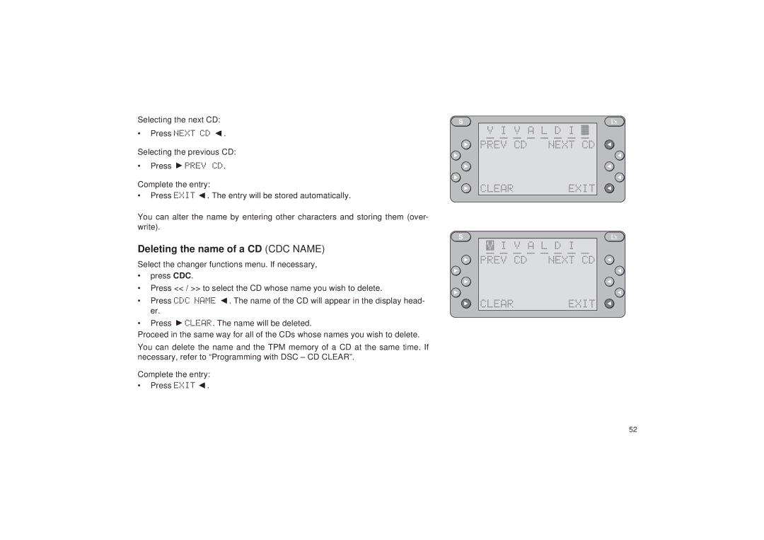 Blaupunkt RDM 127 operating instructions Deleting the name of a CD CDC Name, Prev Next CD Clear Exit L D 