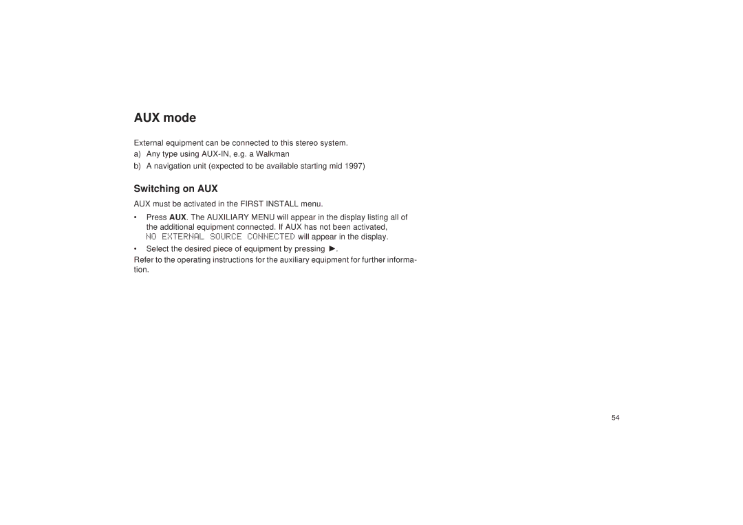 Blaupunkt RDM 127 operating instructions AUX mode, Switching on AUX 