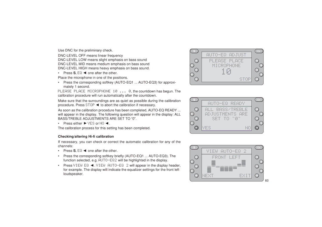 Blaupunkt RDM 127 operating instructions Yesno View AUTO-EQ Front Left Next Exit, Checking/altering Hi-fi calibration 