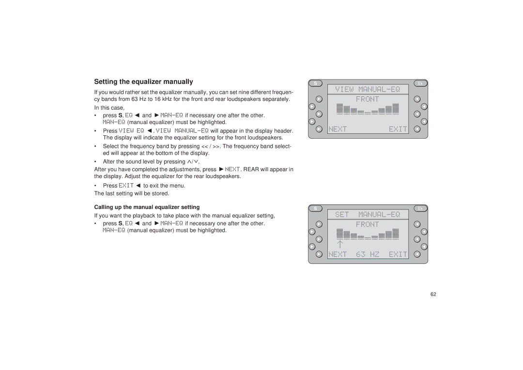 Blaupunkt RDM 127 operating instructions Setting the equalizer manually, Calling up the manual equalizer setting 