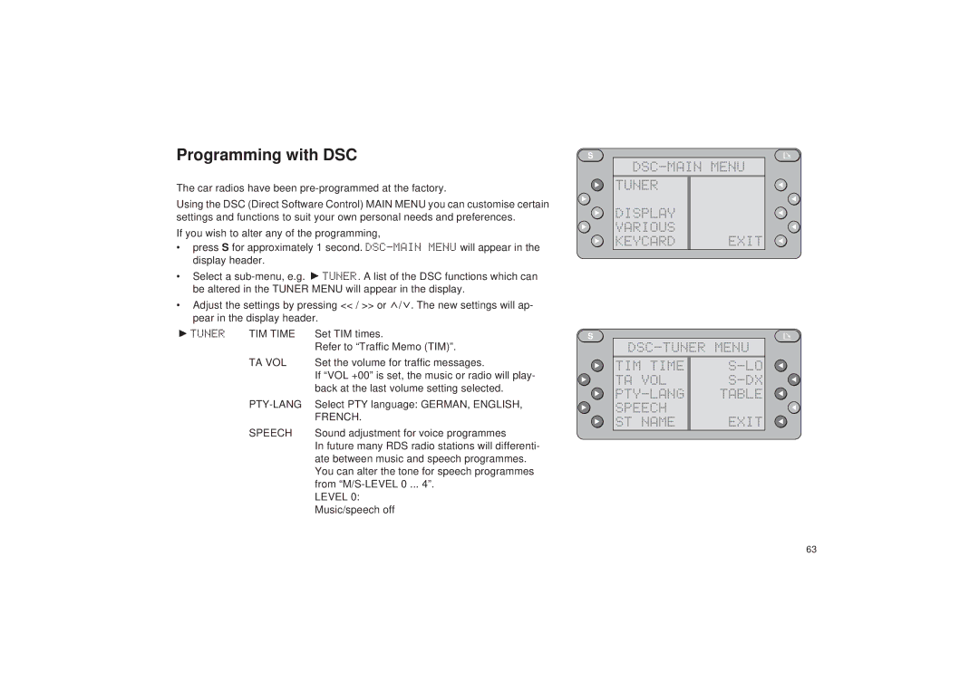 Blaupunkt RDM 127 operating instructions Programming with DSC, Car radios have been pre-programmed at the factory 