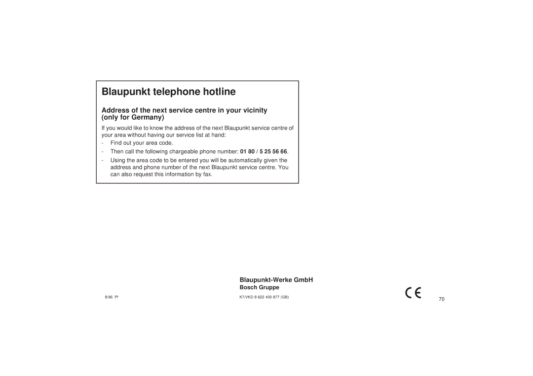 Blaupunkt RDM 127 operating instructions Blaupunkt telephone hotline, Bosch Gruppe 