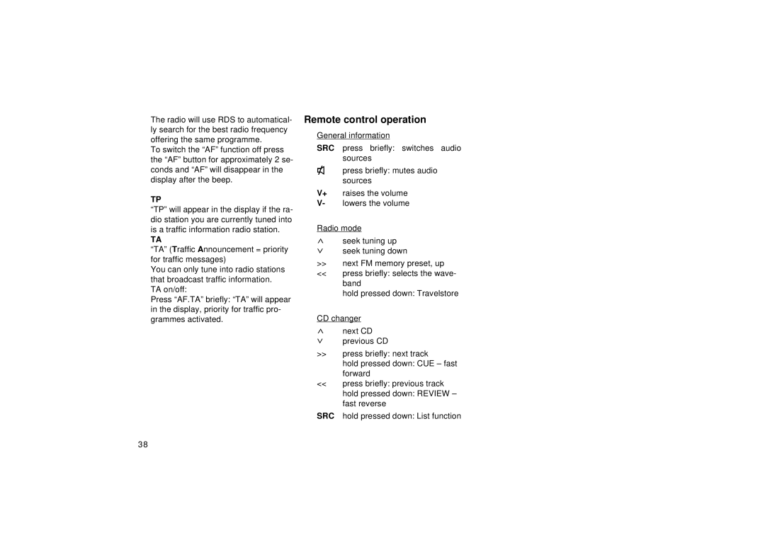 Blaupunkt RDM 169, RDM 168 operating instructions Remote control operation 