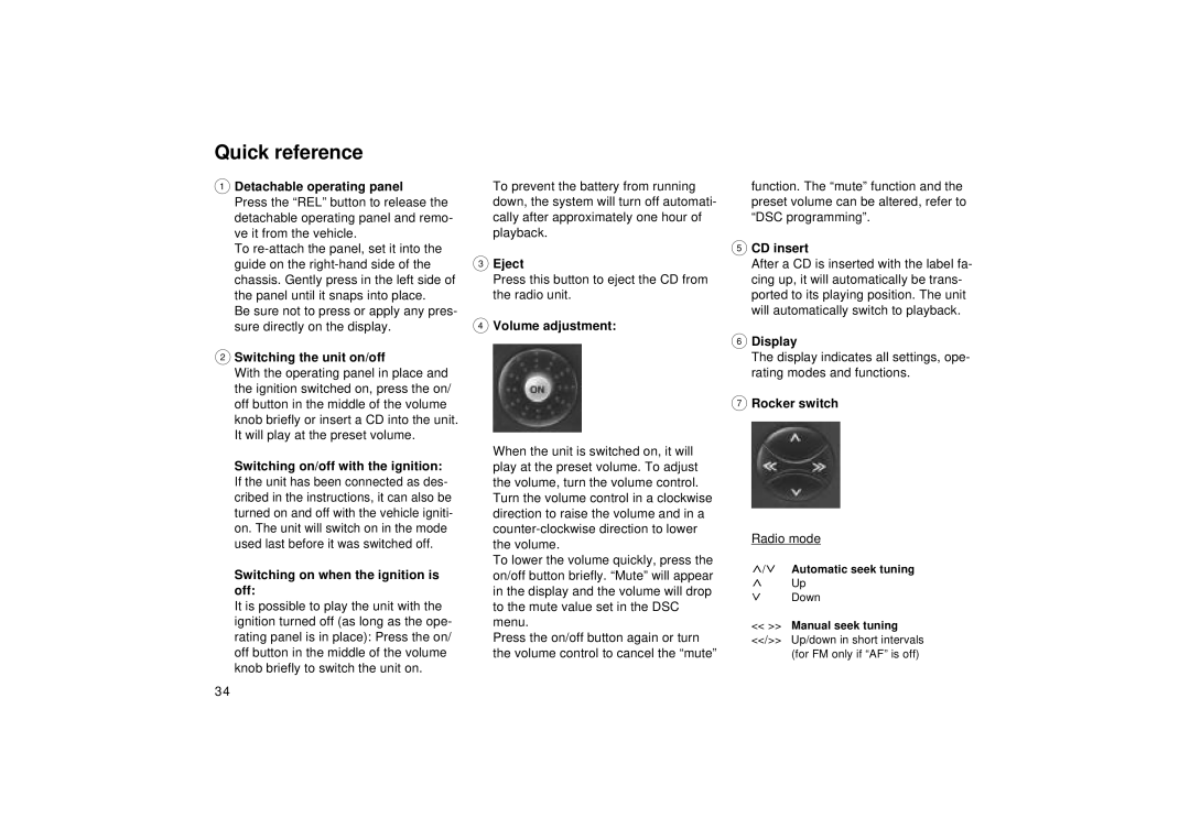 Blaupunkt RDM 169, RDM 168 operating instructions Quick reference 