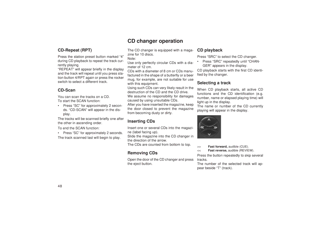 Blaupunkt RDM 169, RDM 168 operating instructions CD changer operation 