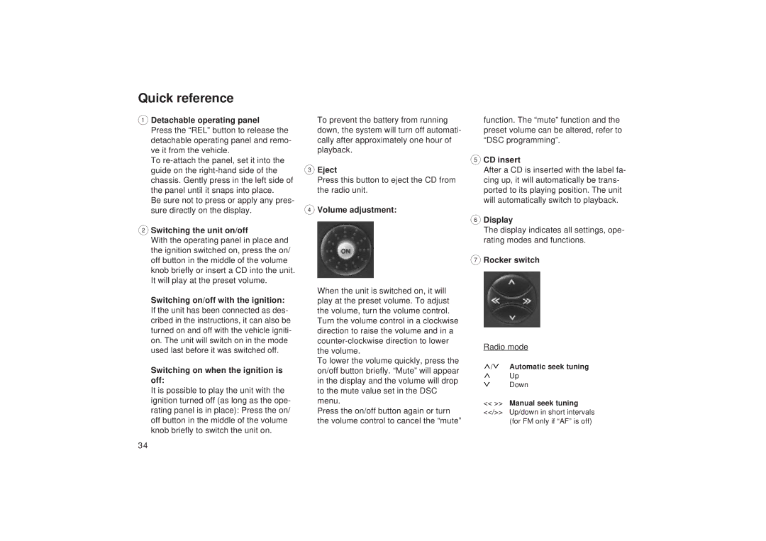 Blaupunkt RDM 169, RDM 168 operating instructions Quick reference 