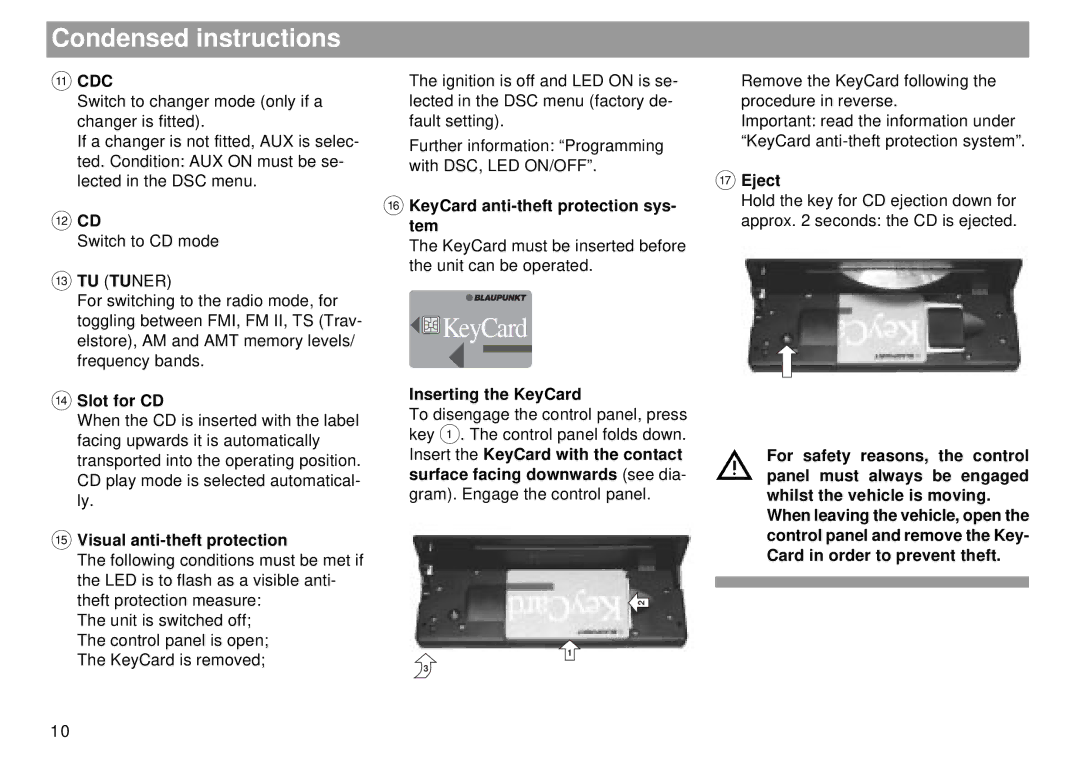 Blaupunkt RDM 169 US operating instructions Cdc, = TU Tuner 