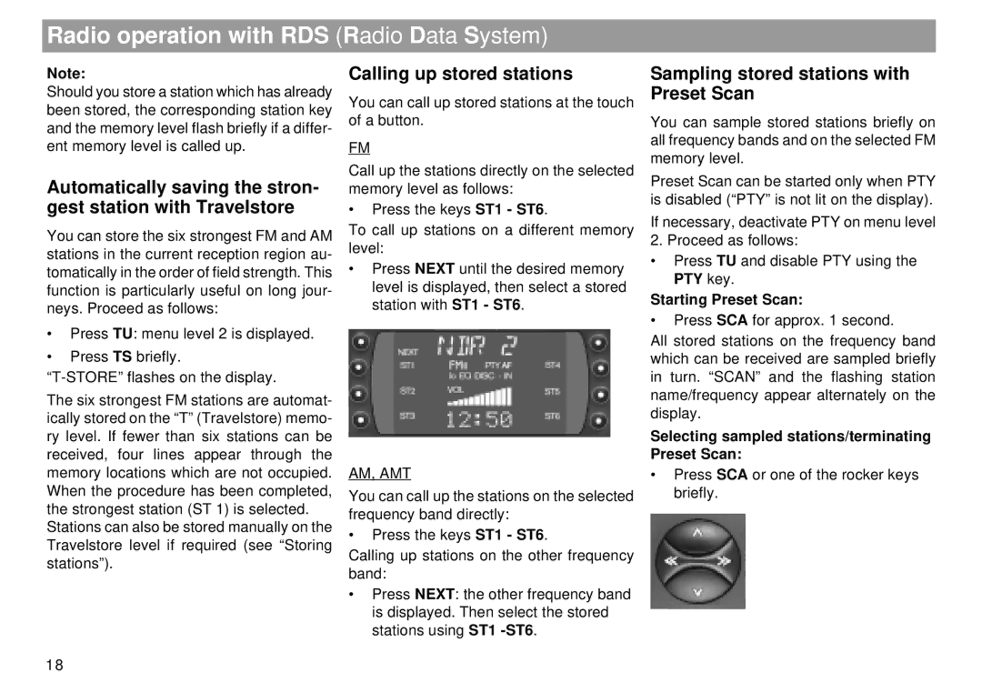 Blaupunkt RDM 169 US Calling up stored stations, Sampling stored stations with Preset Scan, Starting Preset Scan 