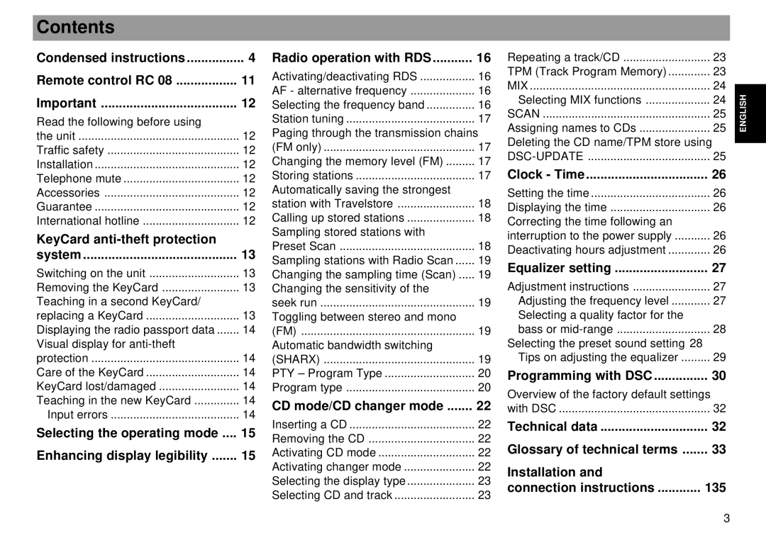 Blaupunkt RDM 169 US operating instructions Contents 