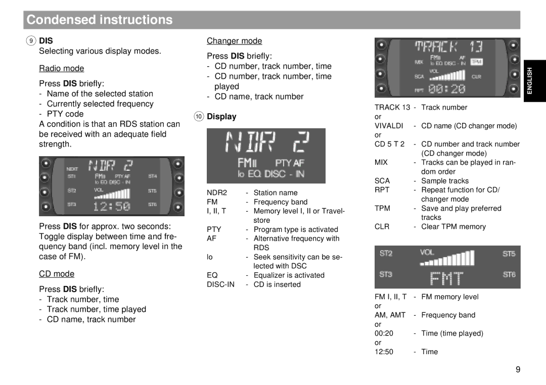 Blaupunkt RDM 169 US operating instructions Display 