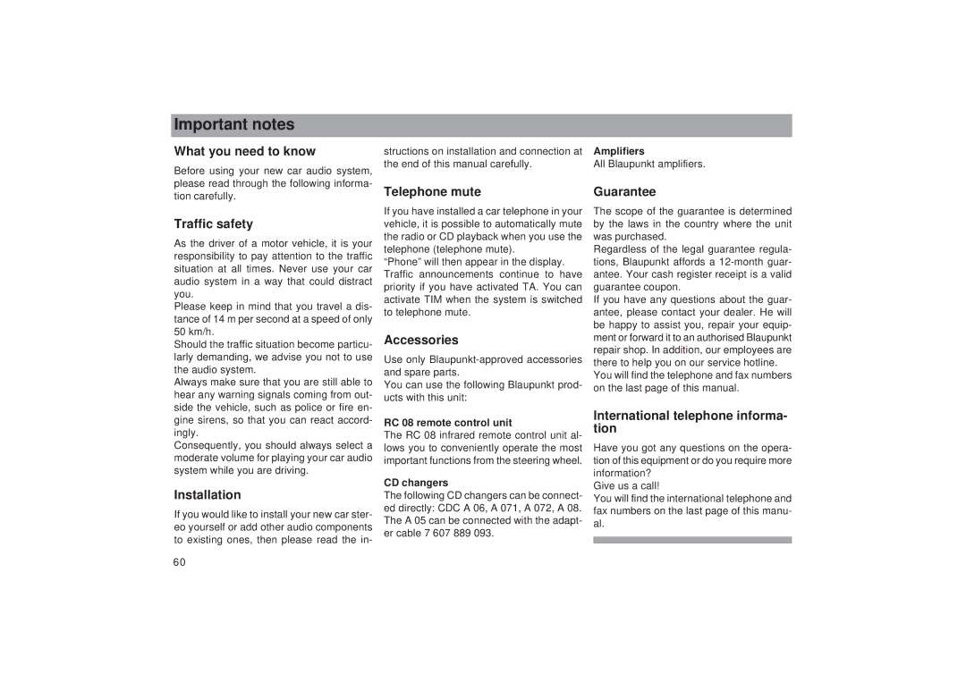 Blaupunkt RDM 169 operating instructions Important notes 