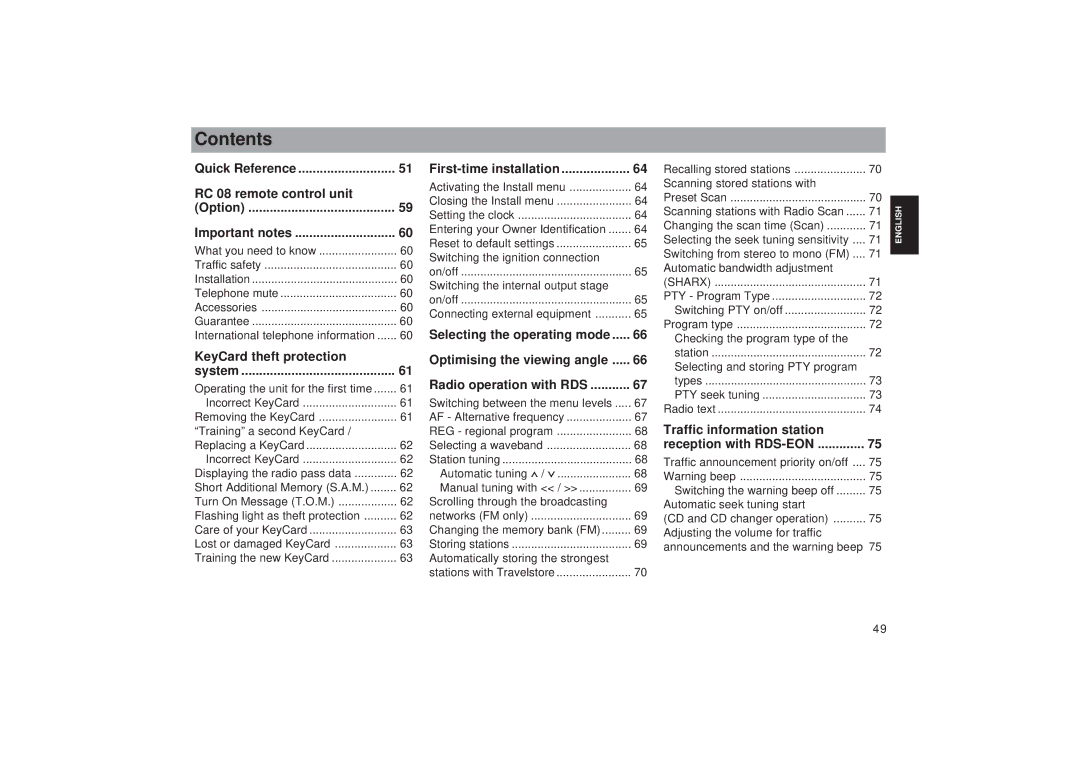 Blaupunkt RDM 169 operating instructions Contents 