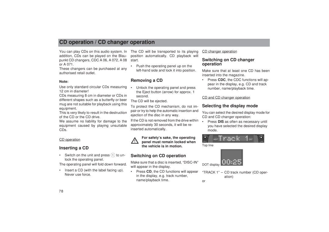 Blaupunkt RDM 169 operating instructions CD operation / CD changer operation 