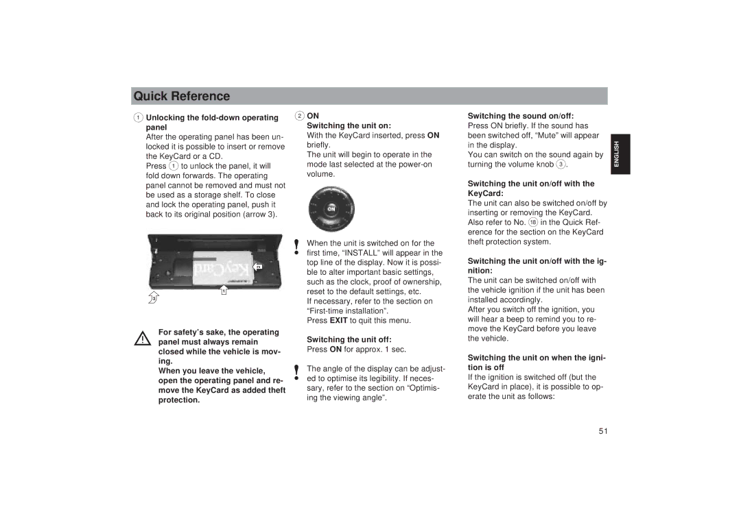 Blaupunkt RDM 169 operating instructions Quick Reference 