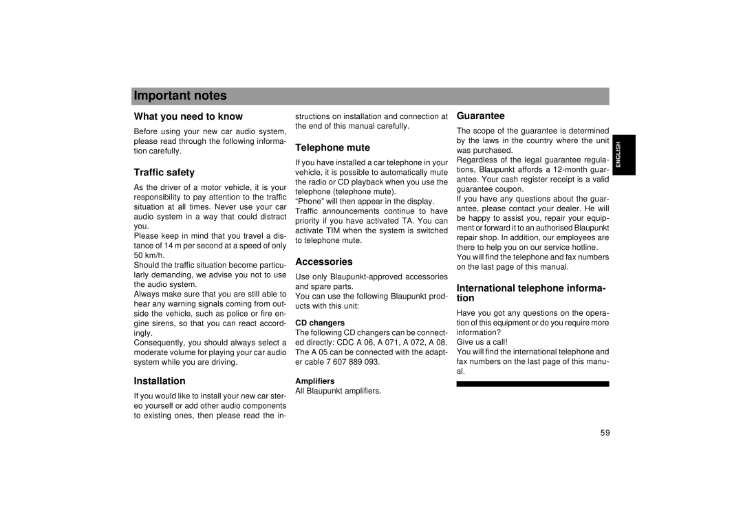 Blaupunkt RDM 169 operating instructions Important notes 