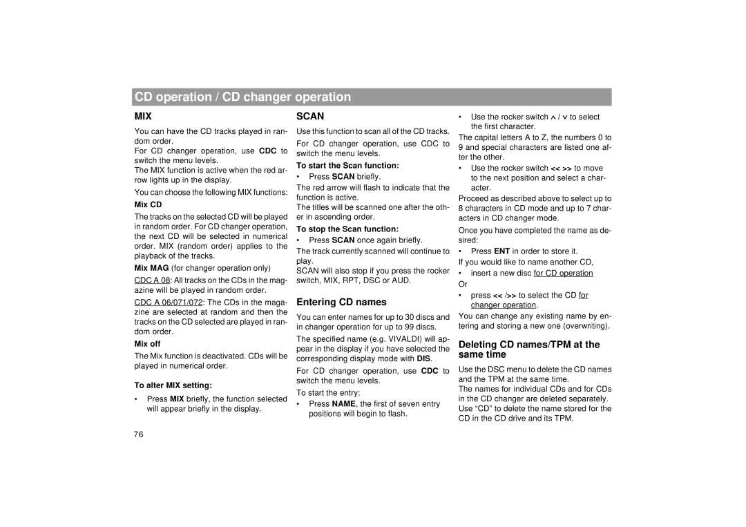 Blaupunkt RDM 169 operating instructions Entering CD names, Deleting CD names/TPM at the same time 