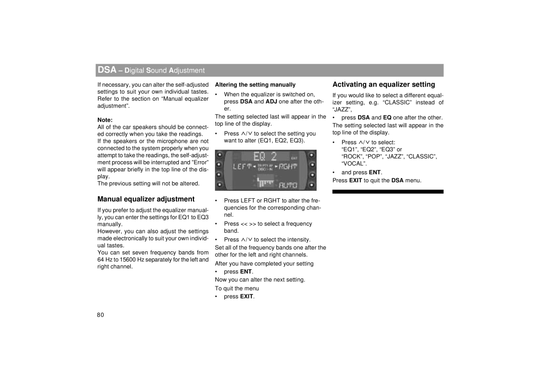 Blaupunkt RDM 169 Manual equalizer adjustment, Activating an equalizer setting, Altering the setting manually 