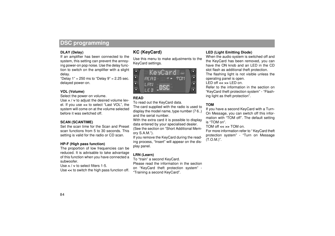 Blaupunkt RDM 169 operating instructions Read, Scan Scantime, Tom 