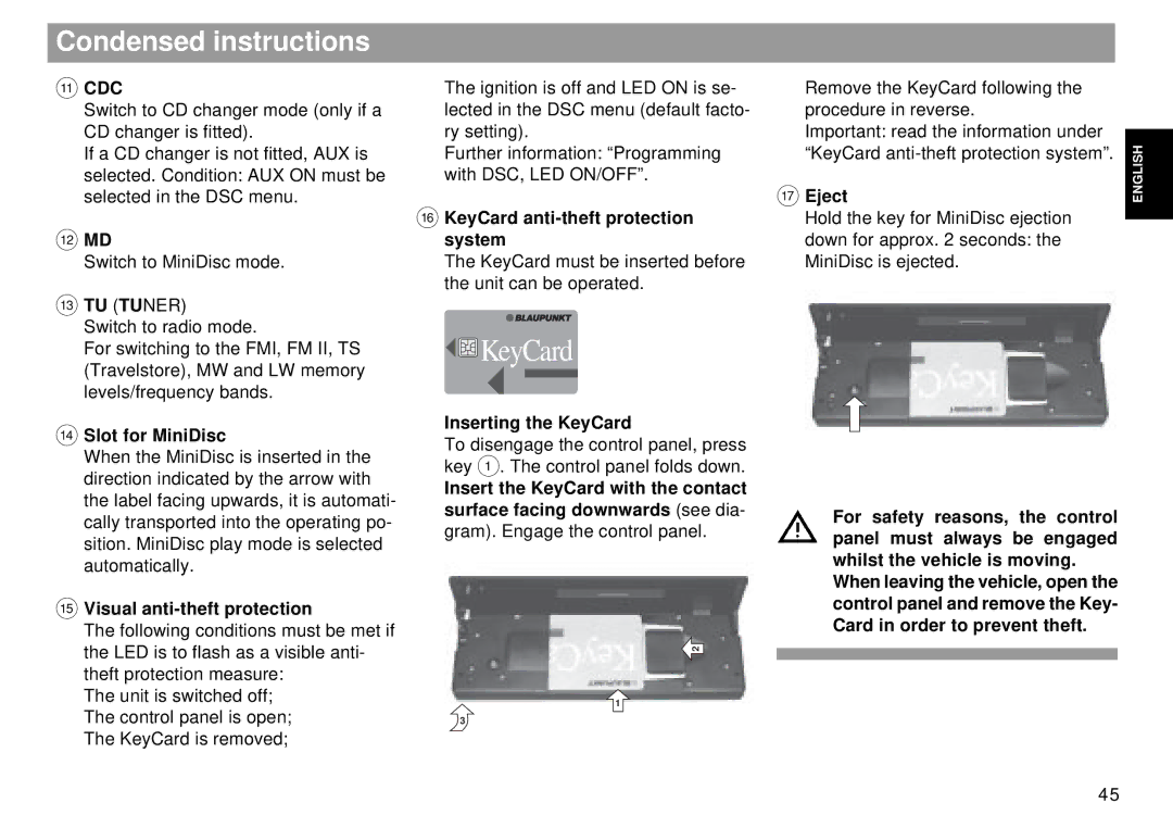 Blaupunkt RMD 169 manual Cdc, = TU Tuner 