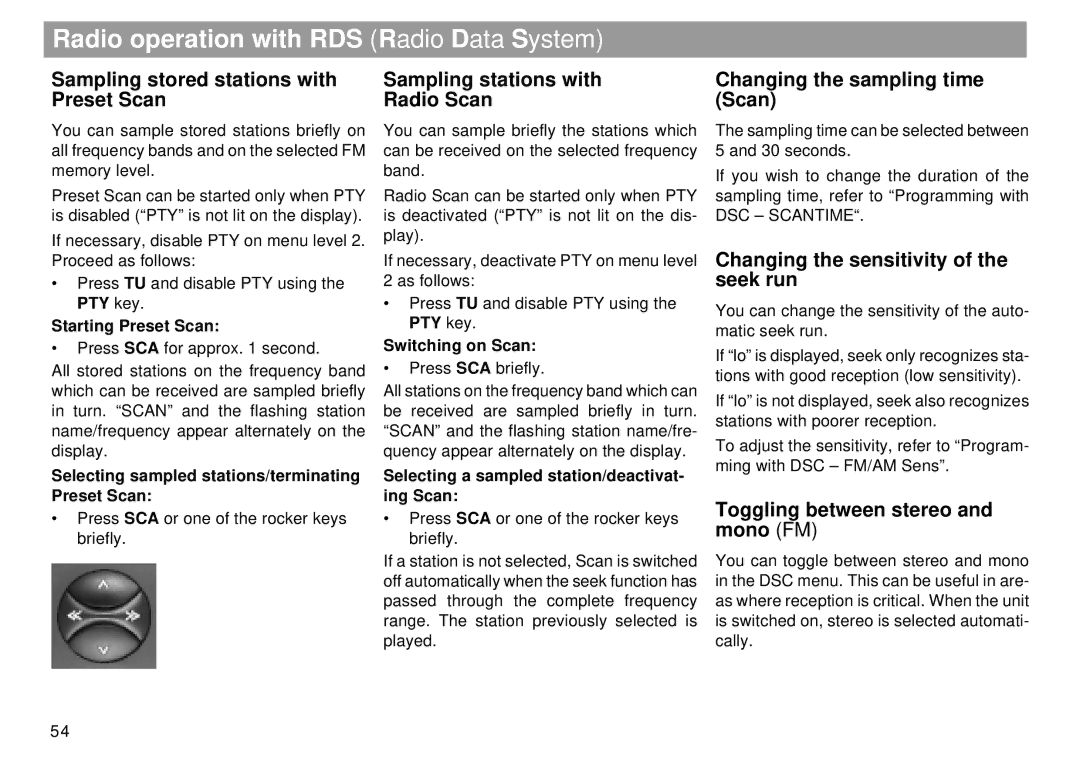 Blaupunkt RMD 169 manual Changing the sensitivity, Seek run 