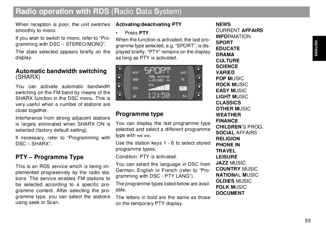 Blaupunkt RMD 169 manual Activating/deactivating PTY, News 