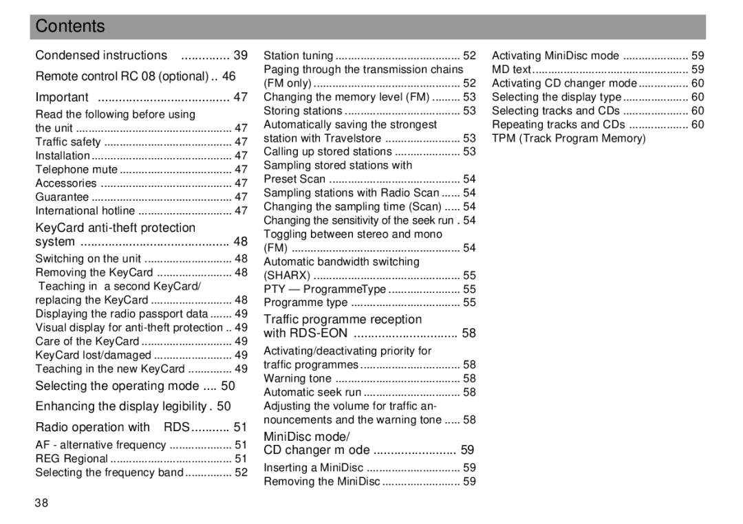 Blaupunkt RMD 169 manual Contents 