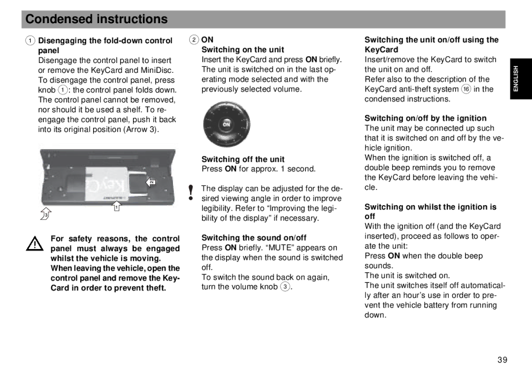 Blaupunkt RMD 169 manual Condensed instructions 