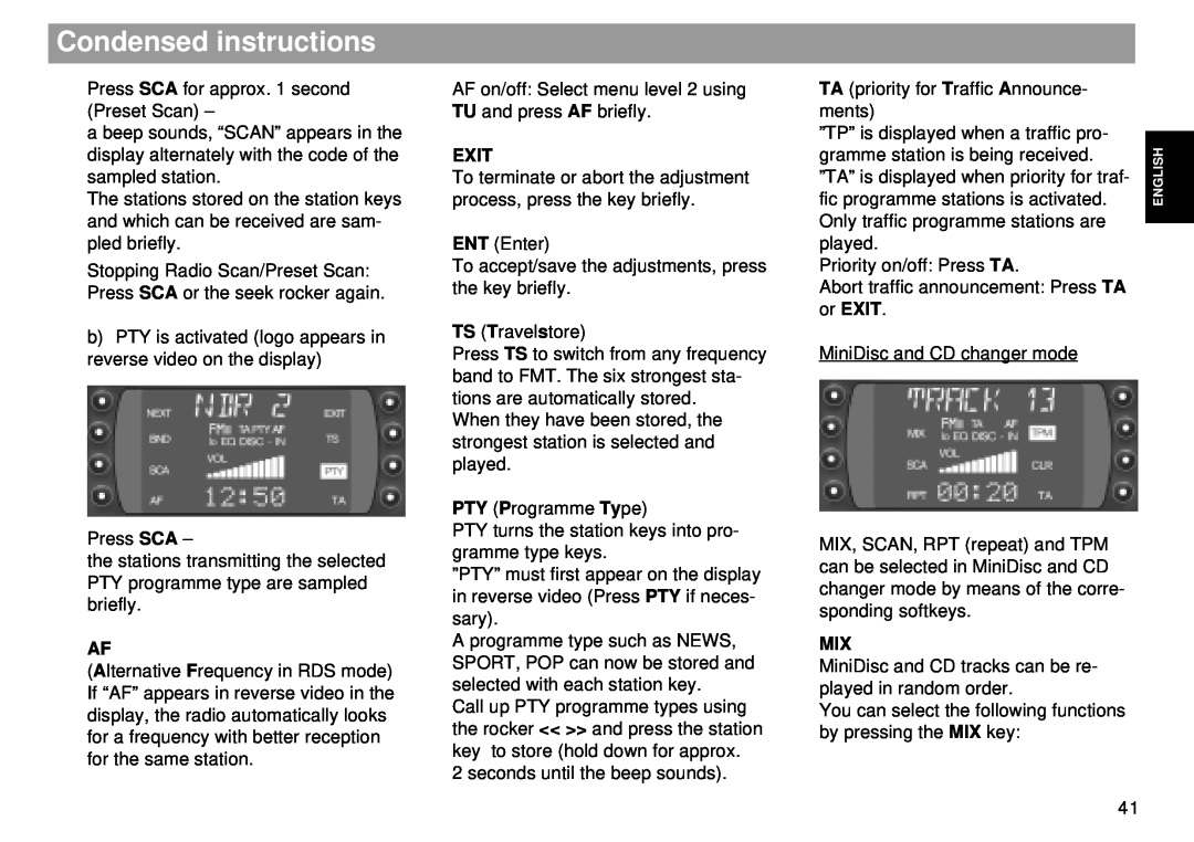 Blaupunkt RMD 169 manual Condensed instructions, Exit 