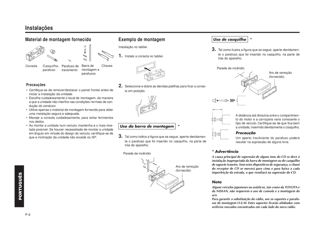 Blaupunkt RPD 540 manual Instalações, Material de montagem fornecido 