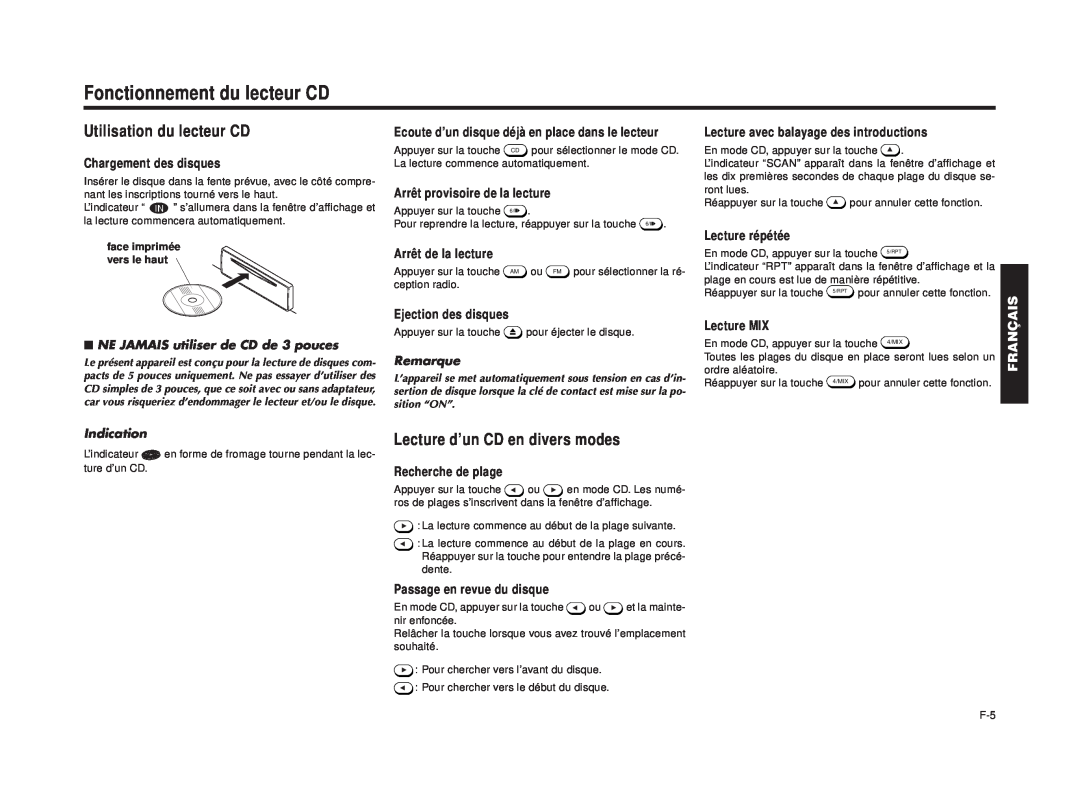 Blaupunkt RPD 540 manual Fonctionnement du lecteur CD, Utilisation du lecteur CD, Français, Lecture d’un CD en divers modes 
