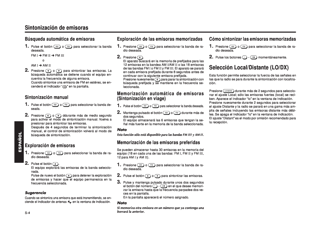 Blaupunkt RPD 540 manual Sintonización de emisoras, Selección Local/Distante LO/DX 