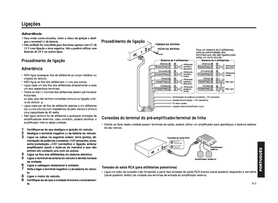 Blaupunkt RPD 540 manual Ligações, Procedimento de ligação, Advertência 