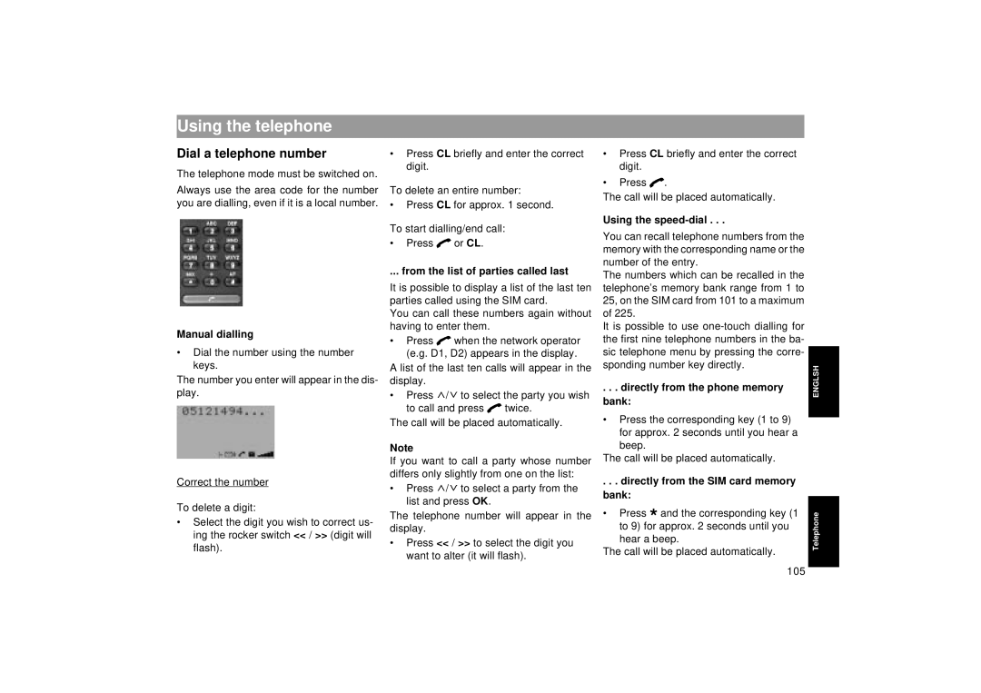 Blaupunkt RTM 127 operating instructions Using the telephone, Dial a telephone number 