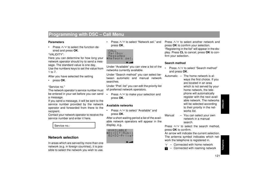 Blaupunkt RTM 127 operating instructions Network selection, Parameters, Search method, Available networks 