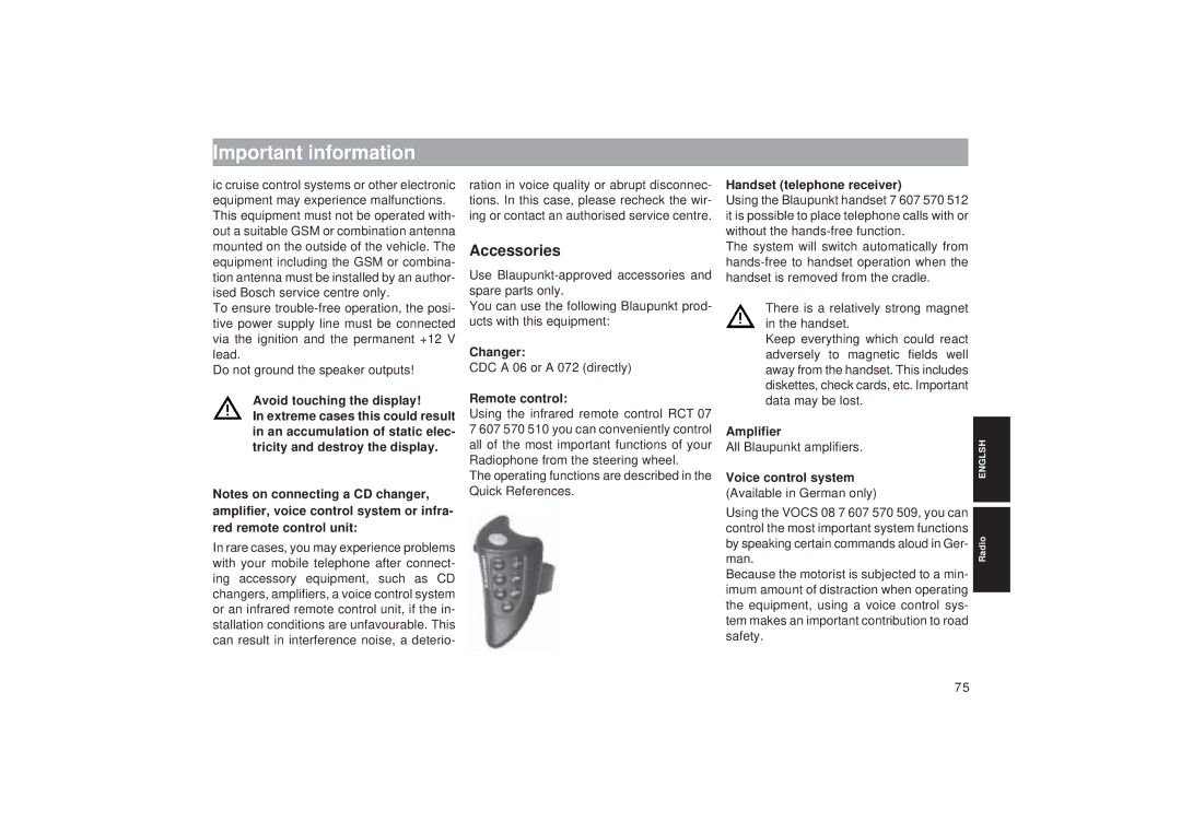 Blaupunkt RTM 127 operating instructions Accessories 