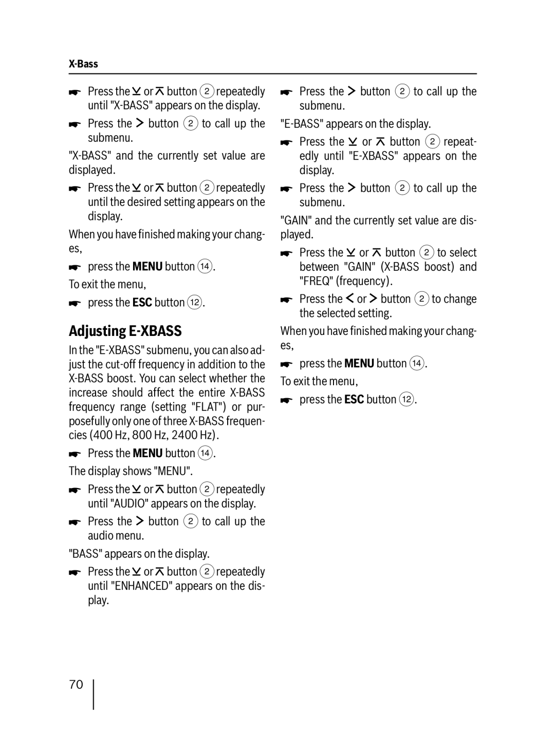 Blaupunkt SD48 7 648 000 310, SD48 7 648 001 310 installation instructions Adjusting E-XBASS 