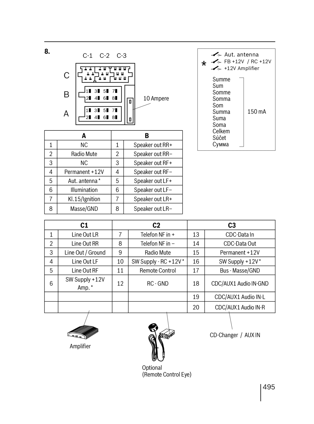 Blaupunkt SD48 7 648 000 310, SD48 7 648 001 310 installation instructions 495, Permanent +12V 