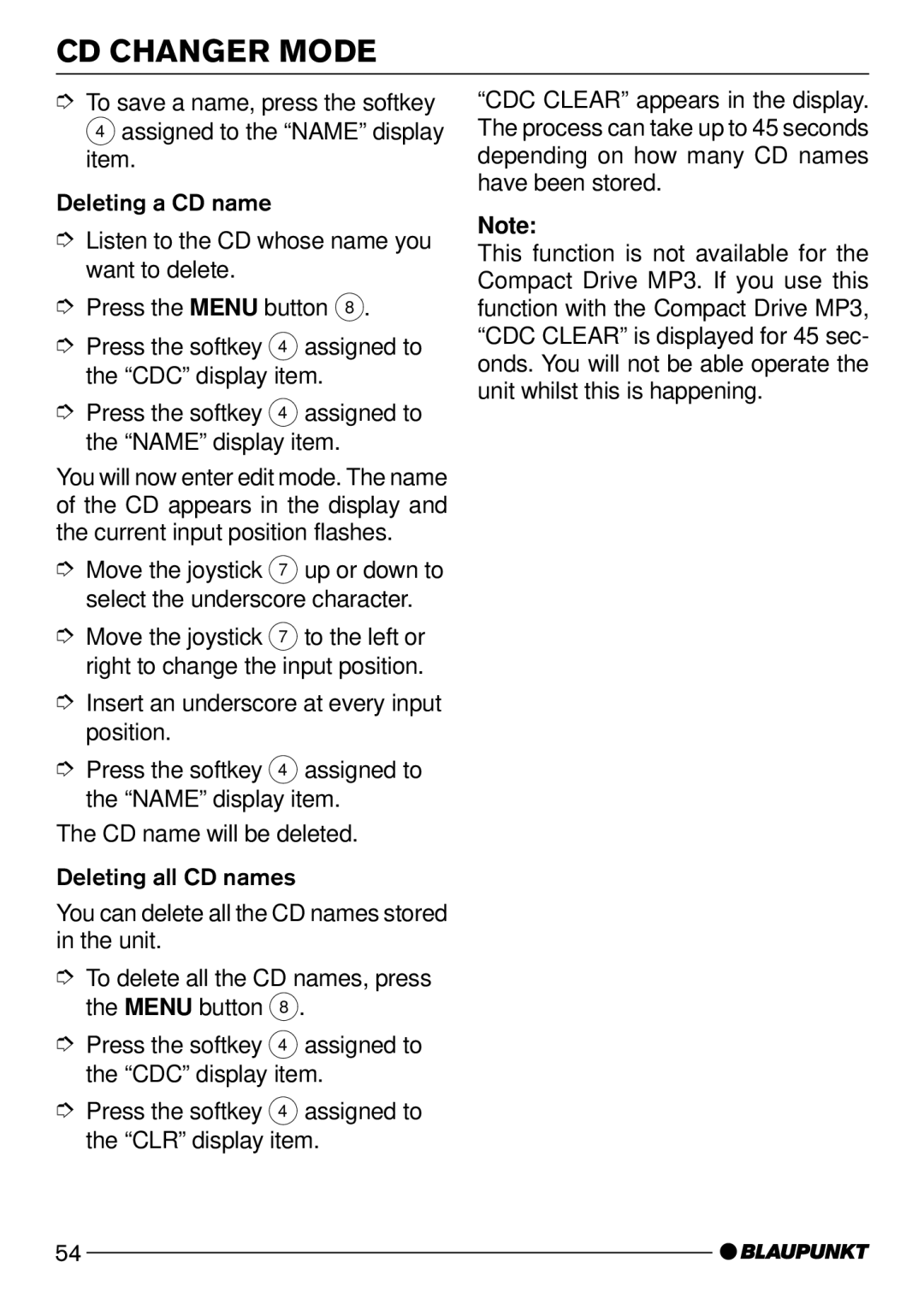 Blaupunkt Orlando CD72, Seattle CD72, Miami CD72, Montreal CD73 operating instructions CD Changer Mode 