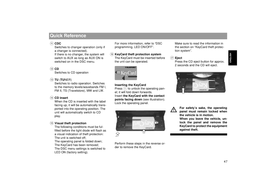 Blaupunkt SEATTLE RDM 169 operating instructions Cdc, = TU Tuner 