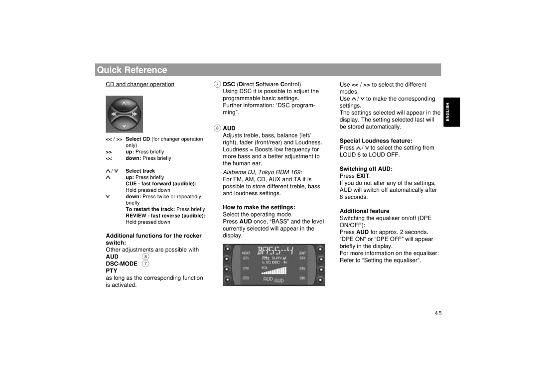 Blaupunkt SEATTLE RDM 169 operating instructions Dsc-Mode Pty, Aud 