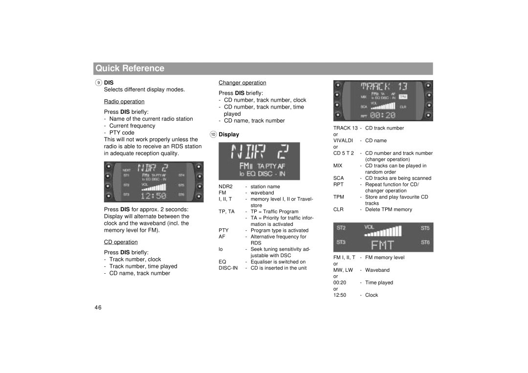 Blaupunkt SEATTLE RDM 169 operating instructions Display 