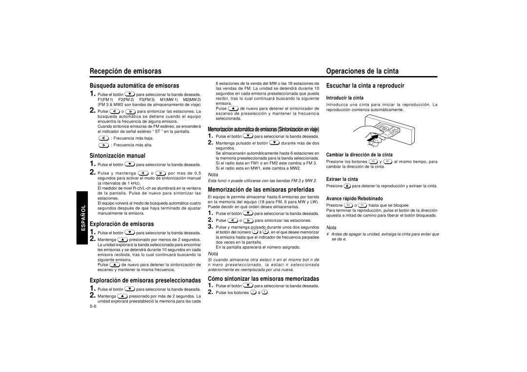 Blaupunkt SILVERSTONE C34 manual Recepció n de emisoras Operaciones de la cinta 