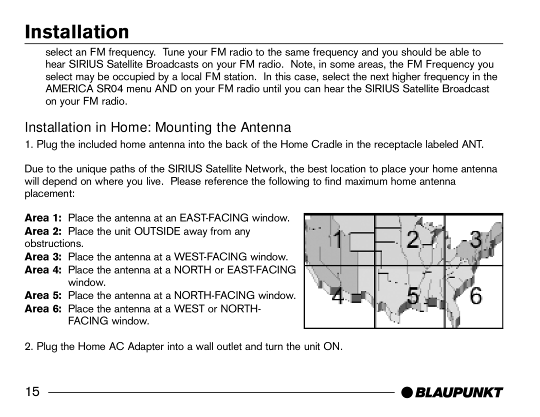 Blaupunkt SR04 manual Installation in Home Mounting the Antenna 